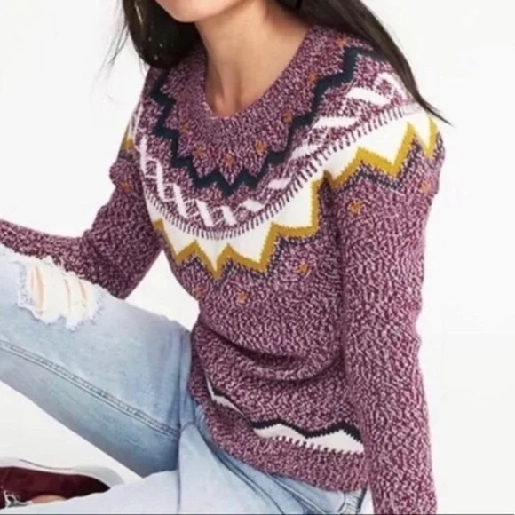 Old Navy Classic Fair Isle Purple Crew Neck Sweater Cotton Blend Size Small - Picture 4 of 10